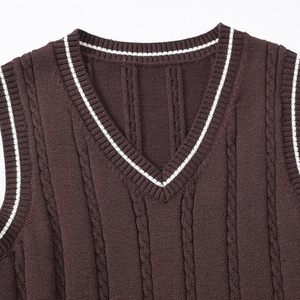 Gilet pull sans manches en laine/acrylique pour garçons, col en V, avec bordure contrastante, pour l'hiver - Product Image 3
