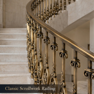 Dekorative Schriftrollen-Geländerbalustrade mit ovalen Filigran-Paneelen und geschwungenen quadratischen Stangendetails für Luxushotels und Villen - Product Image 1