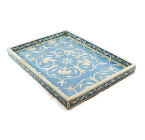 Designer Bone Inlay Serving Storage Tray Floral Wholesale Handmade Vanity Tray Modern Food Breakfast Platter <b>Coffee</b> <b>Table</b> Decor - Product Image 3