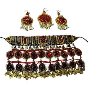 Parures de bijoux tribaux afghans Kuchi faits main, légers, tendance, vintage et personnalisés pour fiançailles, comprenant collier et boucles d'oreilles afghanes - Product Image 1