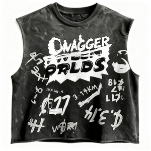 เสื้อกล้ามโอเวอร์ไซส์ลายกราฟฟิตีสไตล์วินเทจ OEM 2026 รุ่นปรับแต่งได้สำหรับผู้ชาย ผ้าคอตตอนยืดหยุ่น ระบายอากาศได้ดี สไตล์สตรีทแวร์ Y2K - Product Image 4