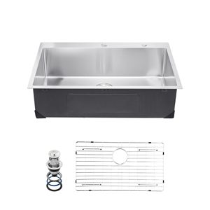 Lavello da cucina da 33 pollici in acciaio inossidabile 304, a montaggio superiore, a vasca singola, con accessori in ottone per lavello singolo a ciotola singola, stile rustico, per laboratorio - Product Image 3