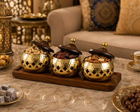 Ensemble de 3 pots en laiton avec couvercles et motifs géométriques, ensemble décoratif traditionnel, plateaux ronds en métal faits à la main