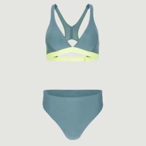 Nouvel ensemble bikini noir tendance pour femme, maillot de bain à épaules tombantes avec motif uni et haut court au-dessus du genou avec bretelles noires - Product Image 4