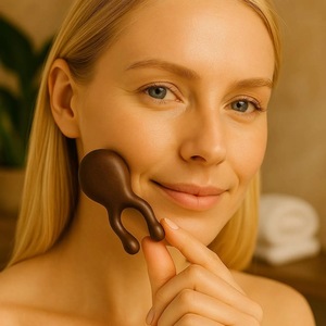 Masseur facial Gua Sha en bois rustique écologique avec artisanat en bois d'acacia massif pour la relaxation musculaire - Cadeau du Nouvel An - Product Image 1