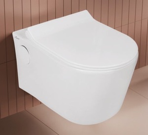 Inodoro suspendido de pared con diseño sin borde, tapa de asiento desmontable de cierre suave, conexión L+N, tamaño 490x350x340mm - Product Image 1