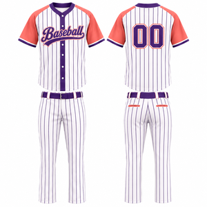 Ensemble uniforme de baseball pour hommes, manches courtes, 100 % polyester, jersey respirant, pantalon en polyester, personnalisable, toutes saisons - Product Image 1