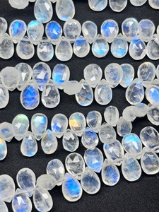 Natural <b>Rainbow</b> Moonstone Faceted Pear <b>drops</b> Briolette Beads For Making Jewelry - Product Image 1