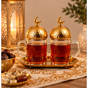 Juego de Frascos de Vidrio de Lujo con Tapa Dorada Martillada y Bandeja de Servicio, Decoraciones Elegantes de Luna Creciente para Ramadán y Eid - Product Image 5
