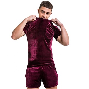 Outdoor Fashion <b>Men</b> Velvet Shorts Set Custom <b>Velour</b> T-Shirts - Product Image 4