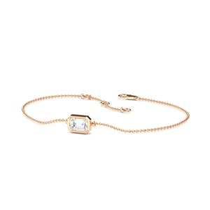 Emerald Cut Bezel <b>Set</b> Lab Grown Diamond Solitaire Chain Bracelet 0.50 CTW 9K Rose Gold - Product Image 2