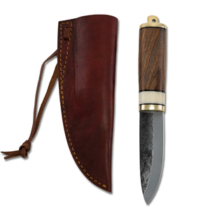 Couteau Puukko artisanal à lame fixe en acier Damas, style médiéval, couteau Viking avec étui en cuir - Product Image 2