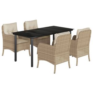 5 pezzi Beige Poly Rattan Patio Set da pranzo con cuscini elegante collezione di mobili da esterno - Product Image 2