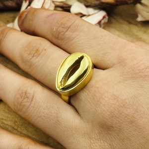 Meilleures bagues modernes épaisses en coquillages cauris, style bohème, en laiton plaqué or 18 carats, pour femme, thème océan et plage, bague signet de caractère, vente en gros/OEM/ODM - Product Image 2