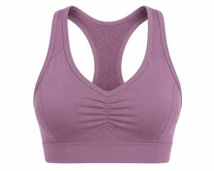 Soutien-gorge de sport dos nageur pour femme, col en U, maintien élevé, maille respirante, yoga, sans couture, écologique, logo frontal, style uni - Product Image 1