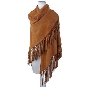 Brown leather Fringe <b>Shawl</b> Scarf Velvet Like Textured <b>Wrap</b> Triangle Hijab for Women Autumn Daily Use - Product Image 3