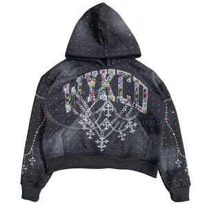 Sweat à capuche personnalisé pour homme, effet délavé, avec strass, coupe oversize, en polaire, vente en gros pour hommes - Product Image 2