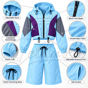 Ensemble de survêtement coupe-vent pour femme, veste et pantalon, léger, imperméable, coupe-vent, respirant, vêtements de sport tendance - Product Image 6
