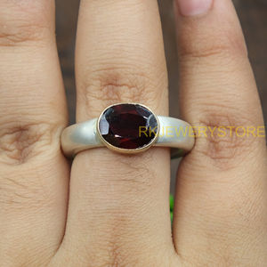 Natural Garnet <b>Ring</b> 925 Sterling Silver Brass Bezel Set <b>Ring</b> Handmade Gemstone <b>Statement</b> <b>Ring</b> Oval Faceted Garnet Jewelryfor her - Product Image 5