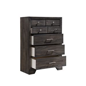 Cassettiera Alta Contemporanea in Legno Grigio con Finitura Venatura Scura e Maniglie in Metallo, 1 Pezzo - Product Image 2
