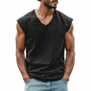 Camisetas sin mangas con cuello en V para hombre, 100% algodón poliéster, ligeras, a la moda. - Product Image 4