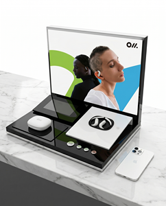 Mostrador acrílico moderno personalizado para tienda minorista, soporte de exhibición para auriculares inalámbricos Bluetooth, percheros para ropa con acabado brillante - Product Image 4