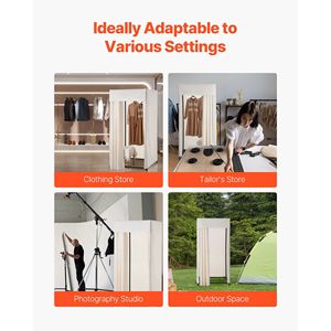 Camerino mobile Beige nero 39X39X81 pollici armadio portatile tende spesse Privacy spazio robusto gancio in metallo per - Product Image 5