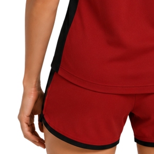 Ensemble de sport pour femme rouge et noir : T-shirt à demi-zip et short, séchage rapide, manches courtes, tenue de fitness, gym, tennis, personnalisable - Product Image 5