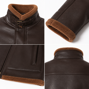 <b>Men's</b> B-6 Aviator <b>Jacket</b>-Minimal Luxury Sheep Nappa <b>Shearling</b> Pilot Outerwear Waterproof Windproof Custom OEM Logo Winter Stand - Product Image 4