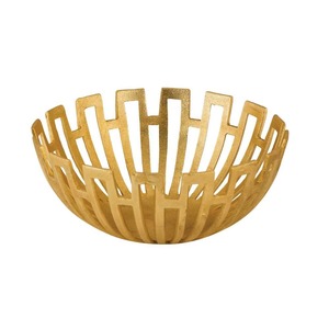 Gold Tone Metal Bowl Geometric Design Decorative Serving Dish Handmade Glam Style - Product Image 4