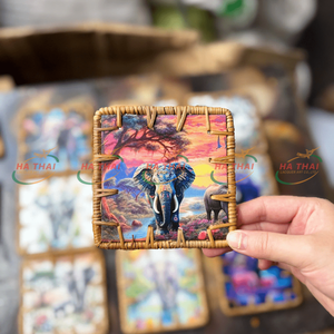 Posavasos Cuadrados de Ratán con Diseño Artístico de Paisaje de Elefantes, Impresión a Color Vibrante, Artículos de Moda en Oferta - Product Image 3