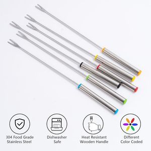 12pcs 9.5 Inch Color-Coded Stainless Steel Fondue <b>Forks</b> <b>Dessert</b> Tools for Cheese Fondue & Fruit Heat Block - Product Image 2