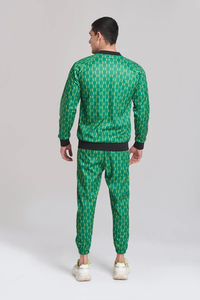 Chándal Unisex Verde con Estampado Geométrico, Cortavientos, con Capucha, Forro Polar, Cierre con Cordón, Bolsillos Laterales, Ropa Casual de Invierno - Product Image 5