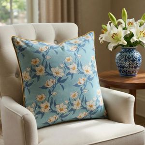 Floral Printed Square <b>Throw</b> Pillow Cover Cotton Linen Washable Classic Style Envelope Closure Decorative Cushion at Wholesale - Product Image 5