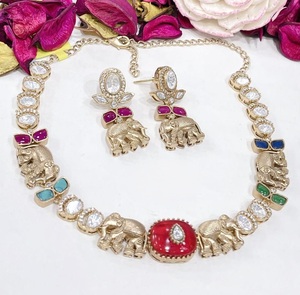 Elegante Juego de Collar y Aretes de Moissanita Étnica Chapada en Oro de Primera Calidad, Regalo de Boda, Compromiso, Joyería para Mujer para Fiestas - Product Image 2