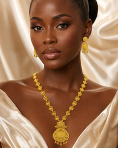 Luxury Long Gold Plated Pendant Necklace Set for Women African Bridal Jewelry with Earrings Dubai Style Wedding Jewelry - Product Image 3