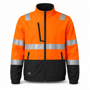 <b>High</b> <b>Visibility</b> Safety <b>Jacket</b> Class 2 Orange Black Reflective Stripes Waterproof Full Zip <b>Softshell</b> Workwear - Product Image 1