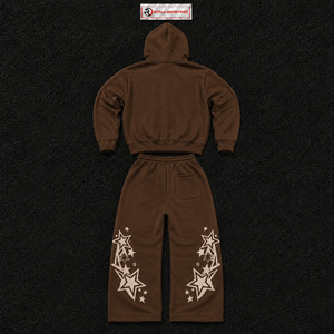 Conjunto Deportivo Informal Unisex con Capucha y Estampado de Estrellas Marrones, Sudadera y Pantalones Largos de Algodón, Ropa Deportiva Informal para Otoño en Oferta - Product Image 6