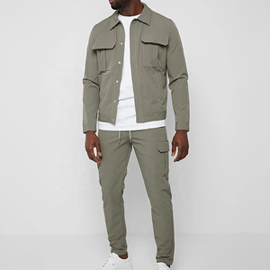 Veste et pantalon coupe-vent décontractés à capuche en nylon épais tissé Softshell d'hiver à logo personnalisé ensemble deux pièces survêtement pour hommes - Product Image 6
