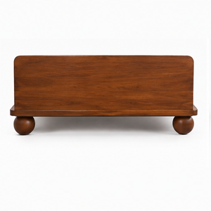 Lit plateforme en teck massif, cadre de lit en bois à profil bas avec pieds arrondis, mobilier de chambre moderne - Product Image 4