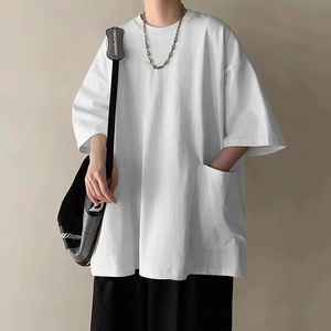 Camisetas de Manga Corta para Hombre, Cuello Redondo, Diseño de Parches, Holgadas, a la Moda, Nuevas, Tallas Grandes, Básicas, Casuales, para Verano - Product Image 3