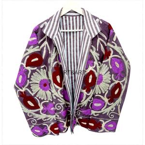 Classy <b>Corduroy</b> <b>Jacket</b> Floral Embroidery For Women's Turn-down Collar Full Sleeve Spring Zipper Closure - Product Image 2