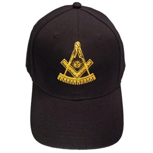 Gorra de Béisbol Masónica Premium Past Master, Negra con Emblema de Compás Cuadrado Dorado, Ajustable, para Hermandades - Product Image 1