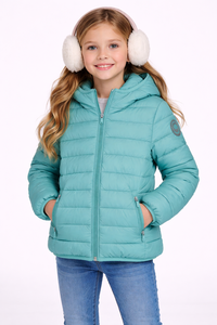 Premium Kids Teal Hooded Puffer Jacket, Ultra-Lightweight Warm Quilted Winter jacket with Soft Insulated <b>Padding</b> - Product Image 1