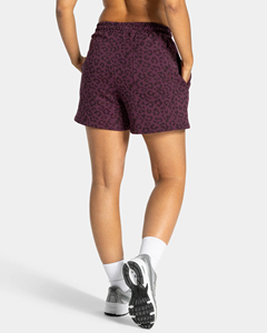 Shorts taille haute pour femmes, couleur prune, avec lignes contrastées, poches, taille élastique, style sportif, en tissu tricoté respirant, vente en gros, OEM - Product Image 2