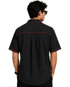 Chemise Homme Personnalisée Col Cubain Noir avec Passepoil Rouge Décontractée Manches Courtes Été Streetwear Tendance Coupe Oversize - Product Image 2