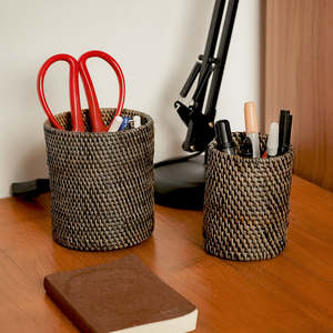 Organizadores de escritorio, portalápices de ratán tejidos a mano, precio al por mayor, portalápices sostenible. - Product Image 5