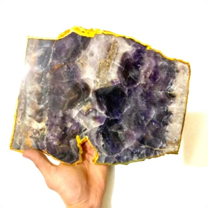 Handmade Amethyst Platter with Gold Edge Natural Crystal Gemstone Crafts Feng Shui Table Serving <b>Coaster</b> Platter Mascot Style - Product Image 2