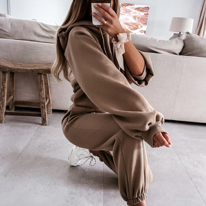 Ensemble de survêtement unisexe gris à capuche, manches longues, couleur unie, vêtement décontracté, matière polaire, coupe régulière, séchage rapide, avec poche - Product Image 3