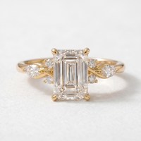 Bague de mariage en or jaune 14 carats avec diamant de 2,00 carats taille émeraude, clarté VS1, couleur F, diamant créé en laboratoire, certifié IGI, bijou unique